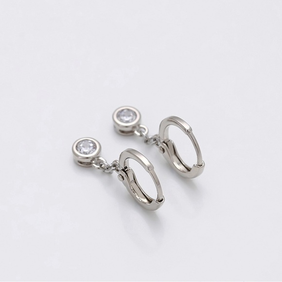 Dangle Silver Hoop Earrings Platinum Plated - Picture 4 of 9